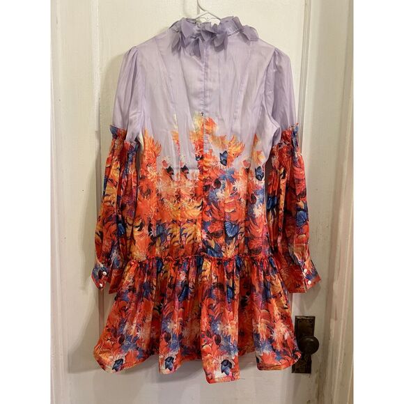 Floral Botanica High Neck Chiffon Mini Dress    Women's Size Small - Picture 5 of 8
